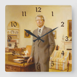 James Carter Weißes Haus Präsidentenportrait Quadratische Wanduhr