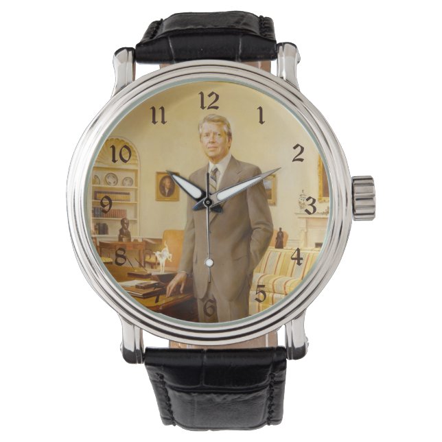 James Earl Carter Painted US-Präsident Portrait Armbanduhr (Vorderseite)