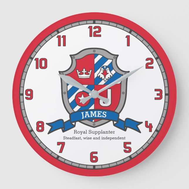 James Jungs Name bedeutet Buchstabe J Vogel Wappen Große Wanduhr (Vorderseite)