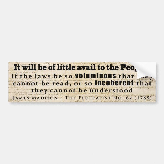 James Madison The Federalist No. 62 (1788) Autoaufkleber (Vorne)