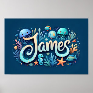 James Ocean Kinderzimmer Unterwasser-Meerestiere Poster