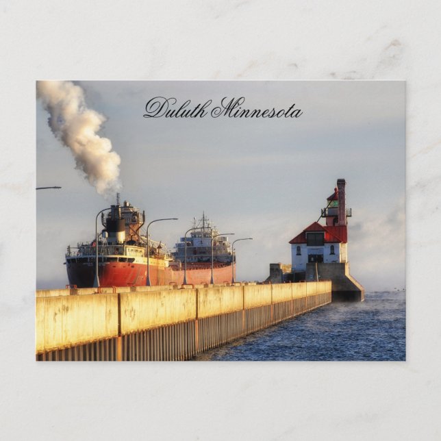 James R. Barker Ship and Lighthouse, Minnesota Postkarte (Vorderseite)