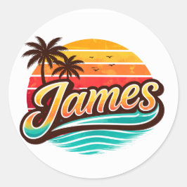 James Retro Sonnenuntergang Tropisches Namensdesig Runder Aufkleber