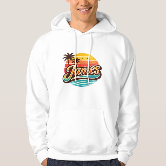 James Retro Sunset Tropical Name Design Hoodie (Vorderseite)