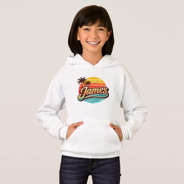 James Retro Sunset Tropical Name Design Hoodie (Vorne ganz)