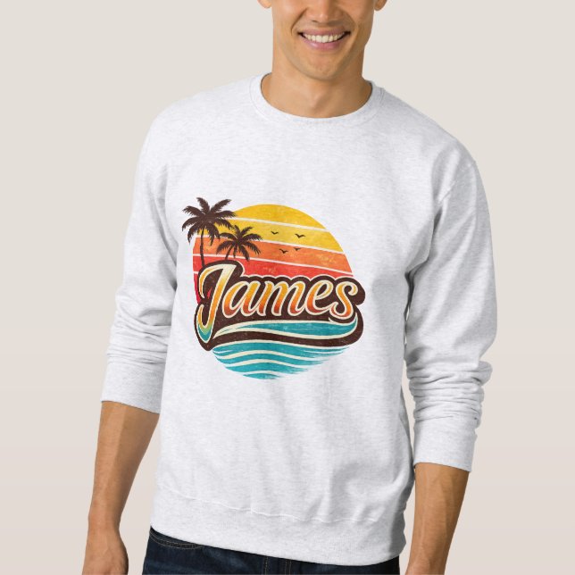 James Retro Sunset Tropical Name Design Sweatshirt (Vorderseite)