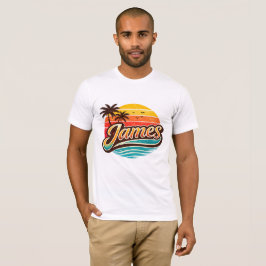 James Retro Sunset Tropical Name Design T-Shirt