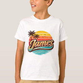 James Retro Sunset Tropical Name Design T-Shirt