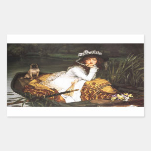 James Tissot Young Lady in einem Bootsaufkleber Rechteckiger Aufkleber