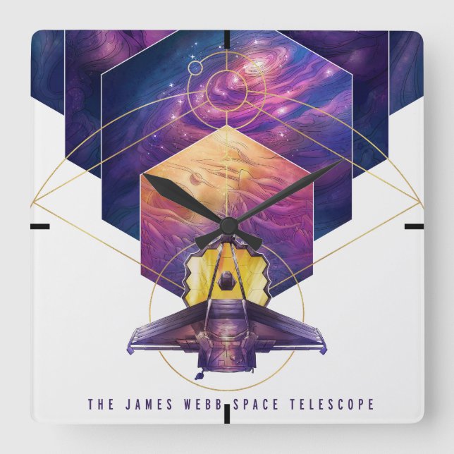 James Webb Space Telescope Poster. Quadratische Wanduhr (Vorderseite)