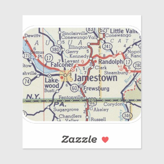 Jamestown New York Vintag Map Aufkleber (Blatt)