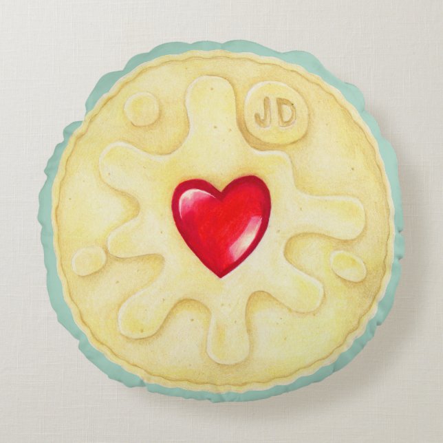 Jammy Dodger-Keks-rundes Kissen (Vorderseite)
