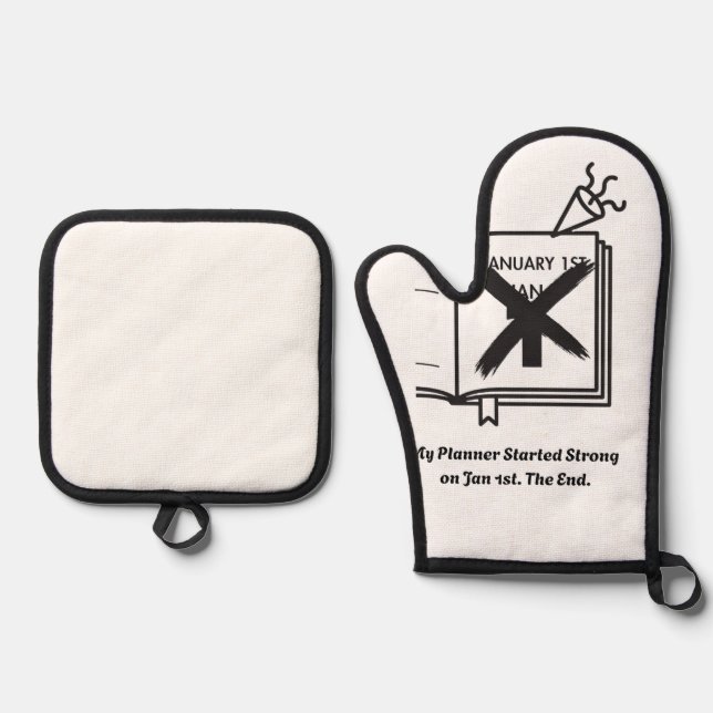 Jan 1st Oven Mitt| Sarcastic New Year's Resolution Ofenhandschuh & Topflappen-Set (Vorderseite)
