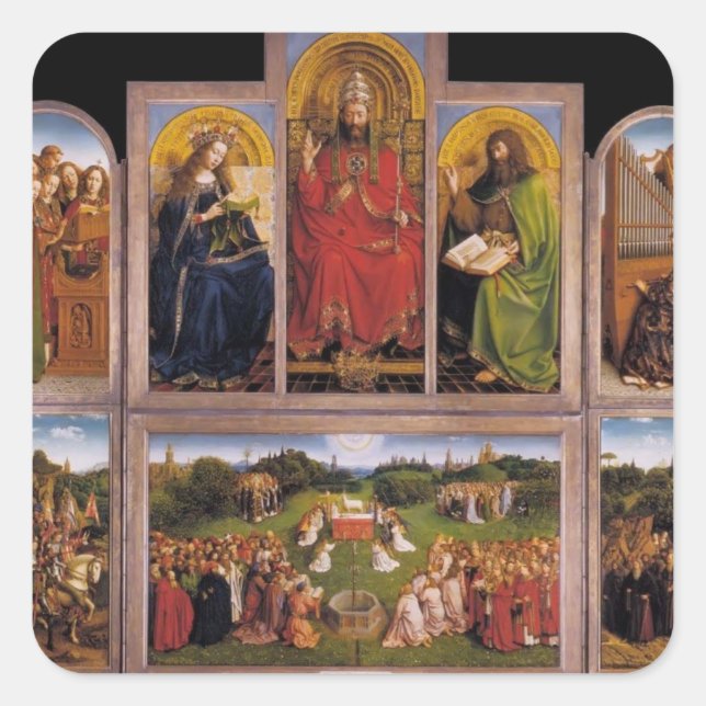 Jan van Eyck - The Gent Altarpiece Quadratischer Aufkleber (Vorderseite)