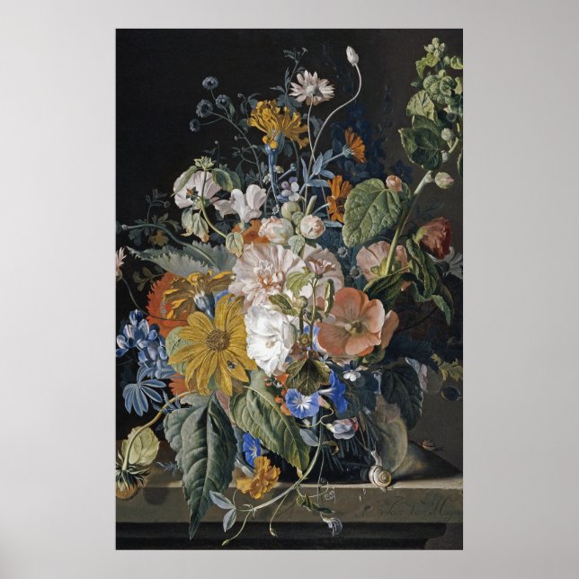 Jan Van Huysum - Poppies, Hollyhock, Morning Glory Poster (Vorne)