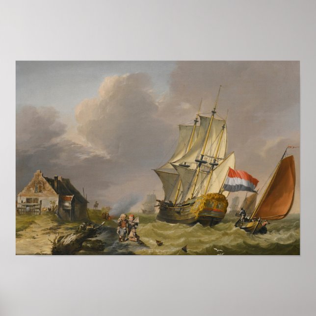 Jan van Os - Ein Sturm vor der Küste Poster (Vorne)