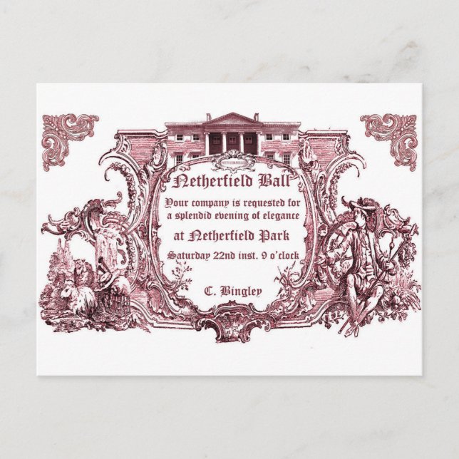 Jane Austen : Cartes Invitations de Bal Netherfiel (Devant)