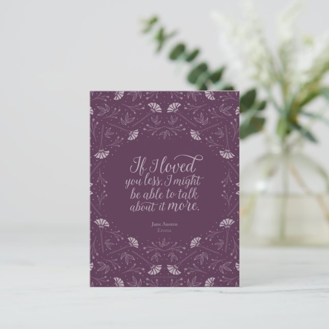 Jane Austen Emma Zitat zur Lila Liebe Postkarte (Stehend Vorderseite)