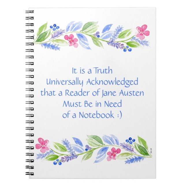 Jane Austen Motto Floral Spiral Notizblock (Vorderseite)