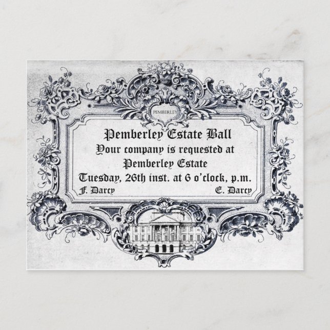 Jane Austen: Pemberley Anwesen Ball Postkarte (Vorderseite)