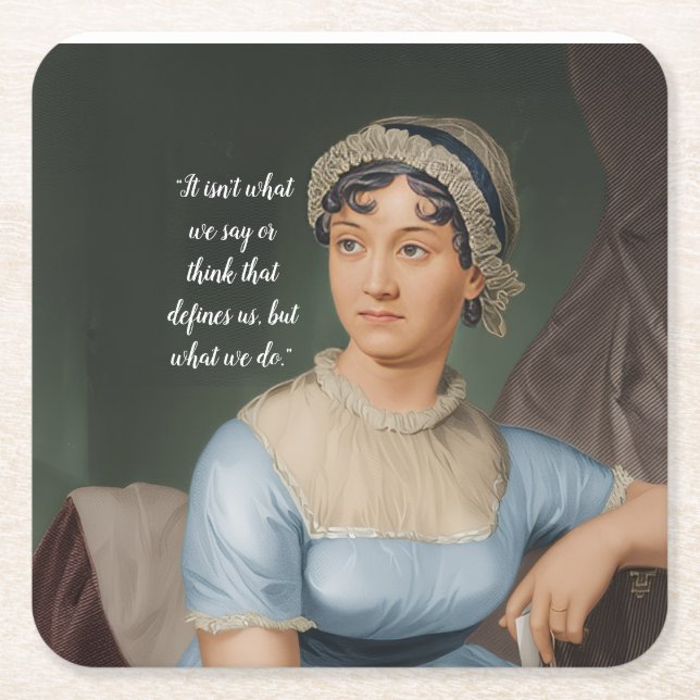 Jane Austen portrait and quote Rechteckiger Pappuntersetzer (Vorderseite)