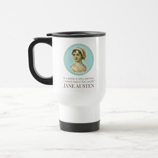 Jane Austen Portrait und Zitat zum Lesen Reisebecher (Links)