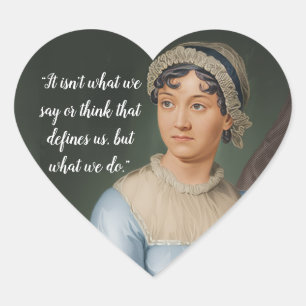 Jane-Austen-Porträt und Zitat Herz-Aufkleber