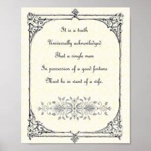 Jane Austen Pride und Prejudice First Line Zitat Poster