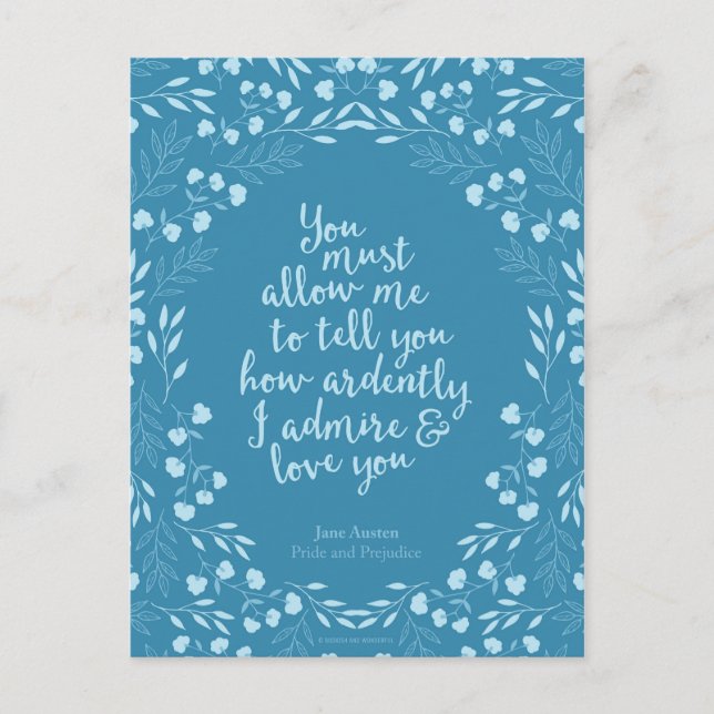 Jane Austen Pride und Prejudice Liebe Zitat Postkarte (Vorderseite)