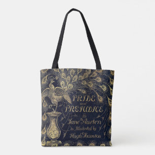 Jane Austen Pride und Prejudice Pfauenbuchdeckung Tasche