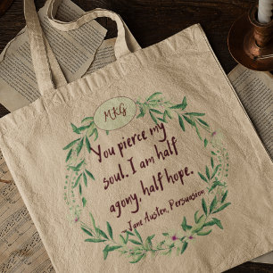 Jane Austen Quote Romantic Monogram Bookworm Tragetasche