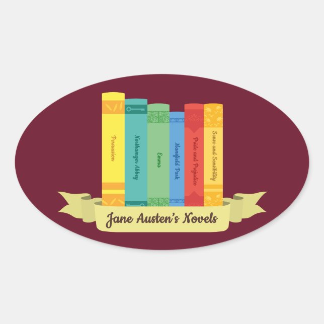 Jane Austen Romane III Ovaler Aufkleber (Vorderseite)