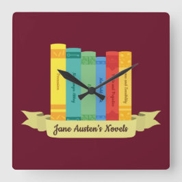 Jane Austen-Romane III Quadratische Wanduhr