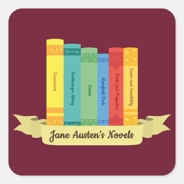Jane Austen Romane III Quadratischer Aufkleber (Vorderseite)