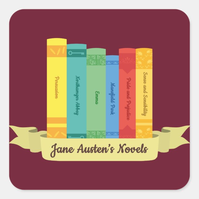Jane Austen Romane III Quadratischer Aufkleber (Vorderseite)