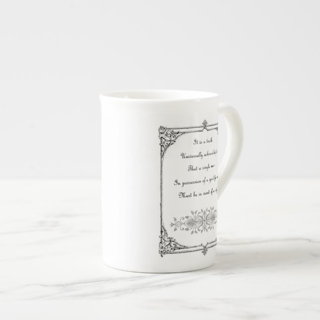 Jane Austen-Stolz und Vorurteil-erste Linie Zitat Prozellantasse (Vorderseite Rechts)