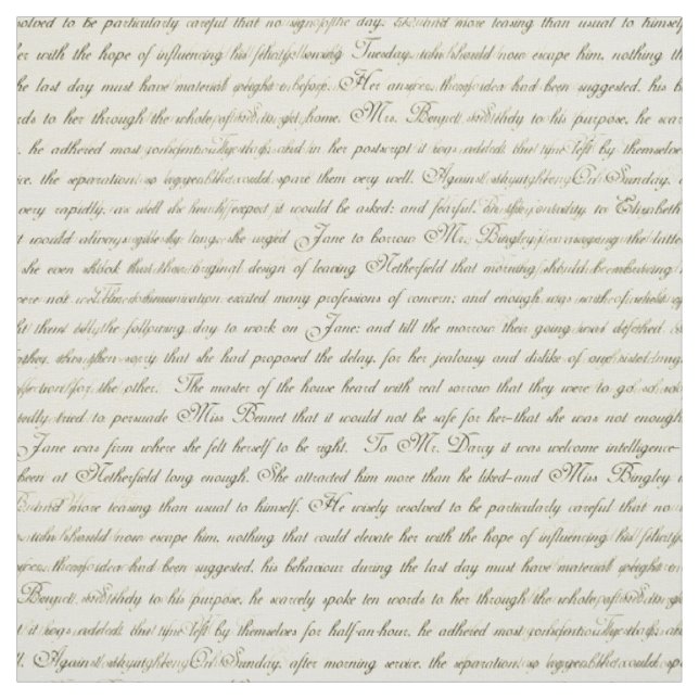 Jane Austen Text Black on Antique Cream Fabric Stoff (Muster)