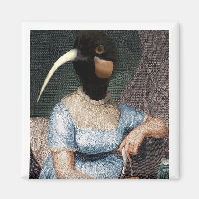 Jane Austen with bird head Magnet (Vorne)