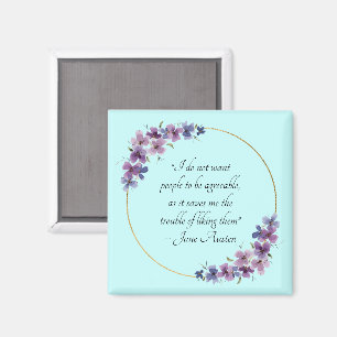 Jane-Austen-Zitat mit violettem floralem Goldrahme Magnet