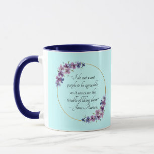 Jane-Austen-Zitat mit violettem floralem Goldrahme Tasse