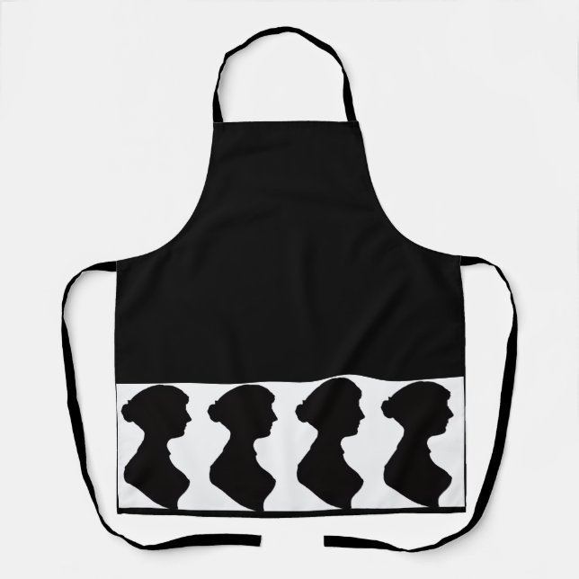 Jane Austens Silhouette auf Schwarz Schürze (Vorderseite)