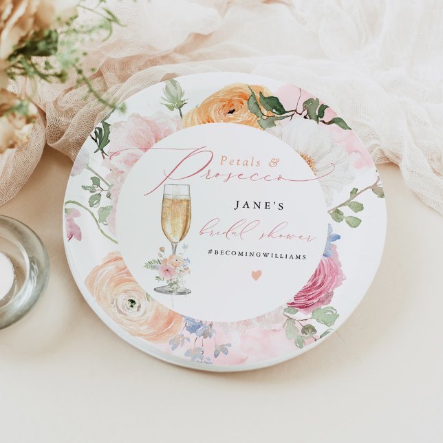 JANE Blush Floral Petals & Prosecco Brautparty Pappteller (Von Creator hochgeladen)