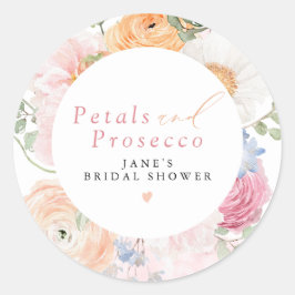 JANE Blush Floral Petals & Prosecco Brautparty Runder Aufkleber