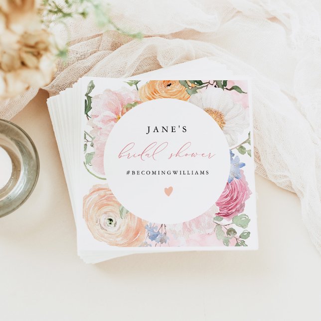JANE Blush Floral Petals & Prosecco Brautparty Serviette (Von Creator hochgeladen)