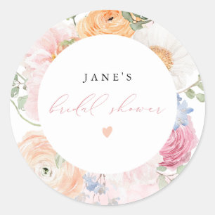 JANE Blush Florale Blüten & Prosecco Brautparty Runder Aufkleber