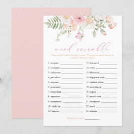 JANE Blush Pink Floral Bridal Word Scramble Game Einladung