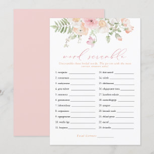 JANE Blush Pink Floral Bridal Word Scramble Game Einladung