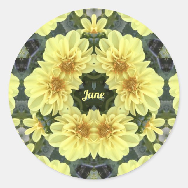JANE ~ EASTER DAHLIAS YELLOW RELIGIOUS ~ RUNDER AUFKLEBER (Vorderseite)