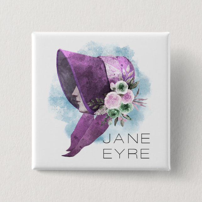 Jane Eyre Bonnet Blume Lila und blau Button (Vorderseite)