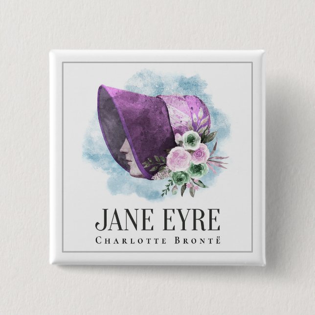 Jane Eyre Bonnet Lila Bonnet und Blume Button (Vorderseite)